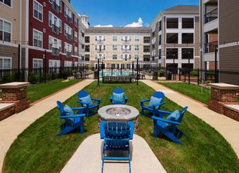 Outdoor fireplace with seating